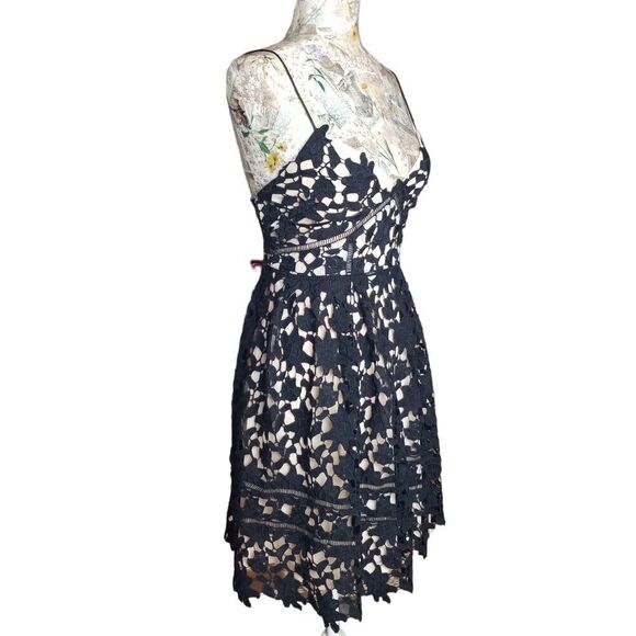 Francesca's Spaghetti Strap Crochet Lace Sheer Little Black Dress Mini - Picture 4 of 11